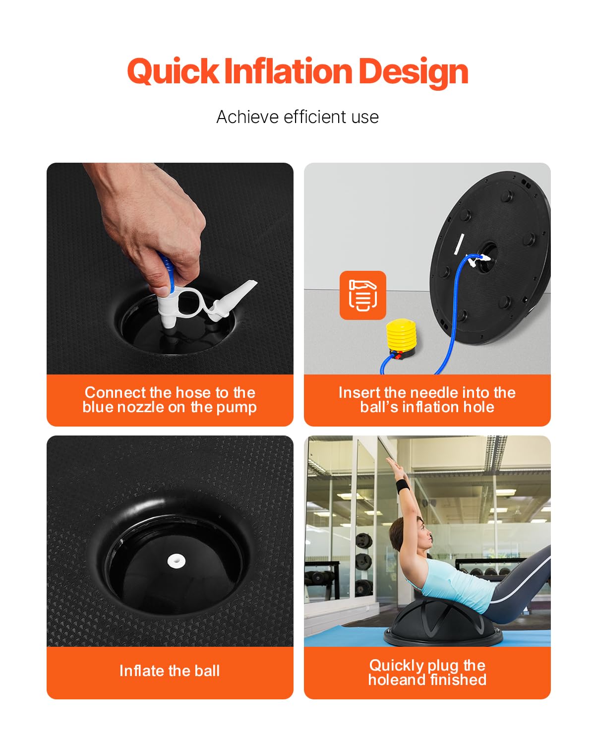 VEVOR 23-inch Half Exercise Ball Trainer, 660 lbs Capacity Balance Ball, Includes Resistance Bands and Pump, Ideal for Full Body Workouts, Yoga, and Strength Training at Home Gym, Black