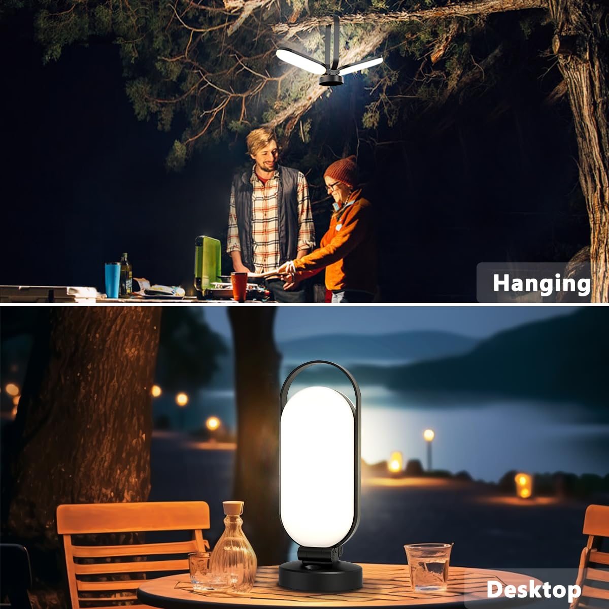 Hapfish Rechargeable Solar Camping Lantern, 5000mAh Battery Powered LED Lights, Dimmable Foldable Waterproof Camping Essentials, Lamp for Power Outages, Camping Gear, Hurricane, Emergency, Indoor