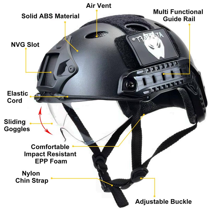 ATAIRSOFT PJ Type Tactical Multifunctional Fast Helmet with Visor Goggles Version Black