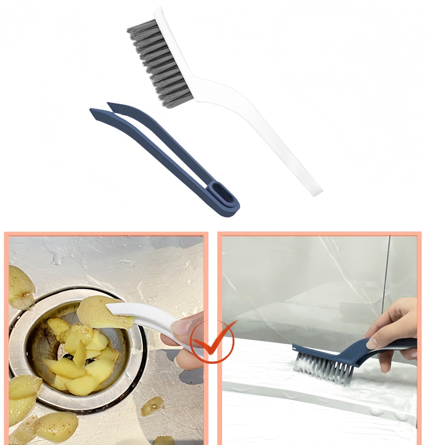 53''Grout Cleaner Brush with Long Handle,2 in 1 V-Shape Grout Line Scrubber 180°Adjustable for Crevice, Tile Line, Shower, Kitchen, Bathroom