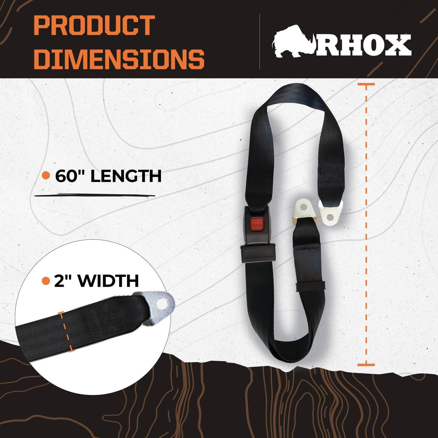 RHOX SEAT‑2000 Universal Golf Cart Seat Belt 60" Heavy‑Duty 2" Lap Belt, Fits EZGO, Club Car, Yamaha,FMVSS/SAE Safety‑Compliant