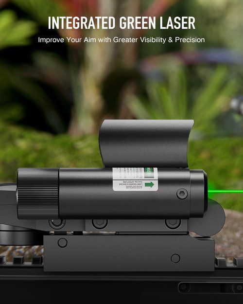 HIRAM Reflex Sight Laser Combo, 2 MOA Red Dot Sight with Green Laser 4 Reticle Patterns 8 Brightness Settings for 20 mm Picatinny Weaver Rails, Tactical Optics for Rifle Pistol Airsoft