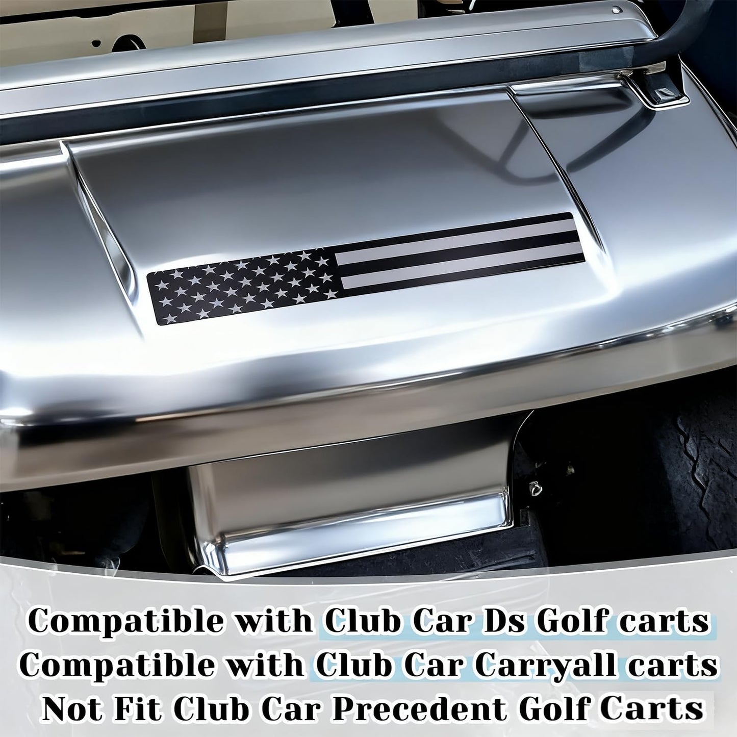 Black & Grey American Flag Club Car DS & Carryall Golf Cart Front Name Plate, Compatible with Carryall Carts& Club Car DS.