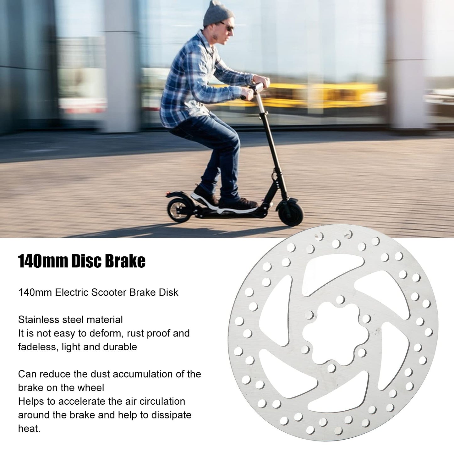 Tissting 5.5inch Electric Scooter Brake Disk Mini Round Stainless Steel 6 Hole Brake Disc with 6 Screws for Electric Replacement Accessories