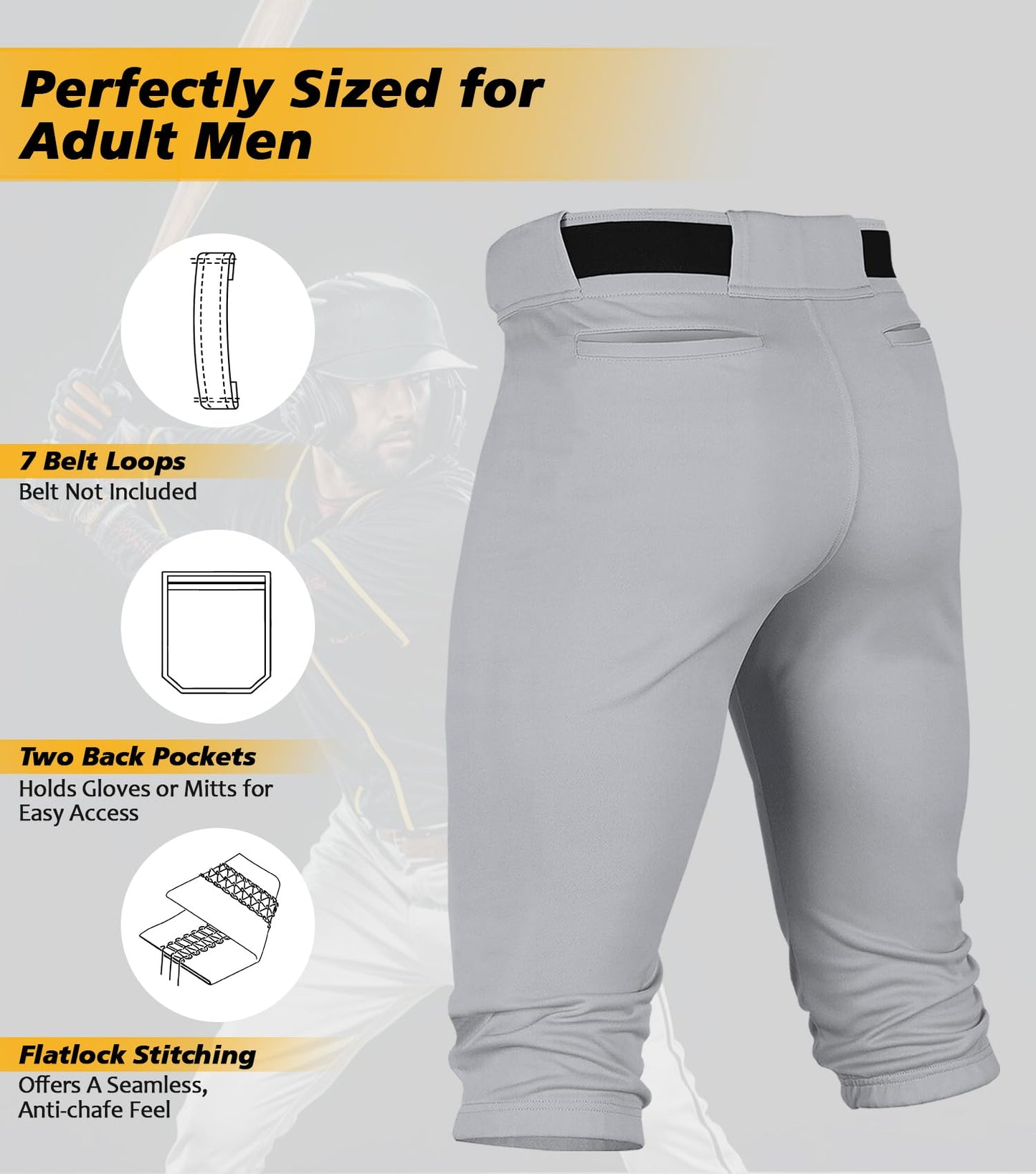 Penveer Knicker Style Adult & Youth Baseball Pants with Durable Snap Zip, Elastic Bottom Mens & Boys Baseball Pants