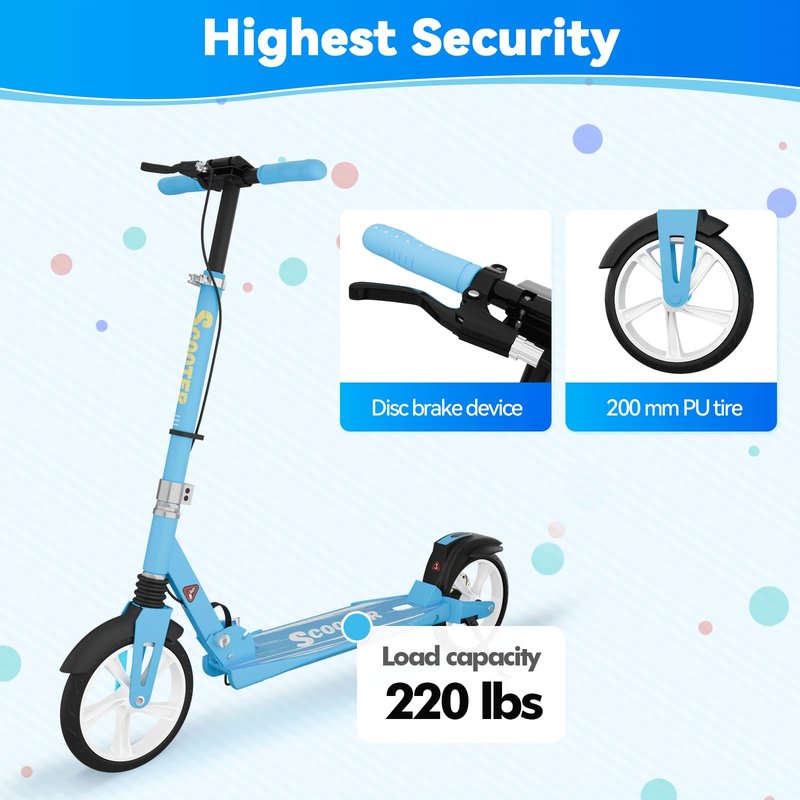 MEE GOO Scooter with Disc Brake & Dual Shock Absorbers,200mm PU Wheels ABEC-7 Bearings,Foldable Scooter for Teen&Adult,Non-Slip Deck,Kick Scooter (Pink)
