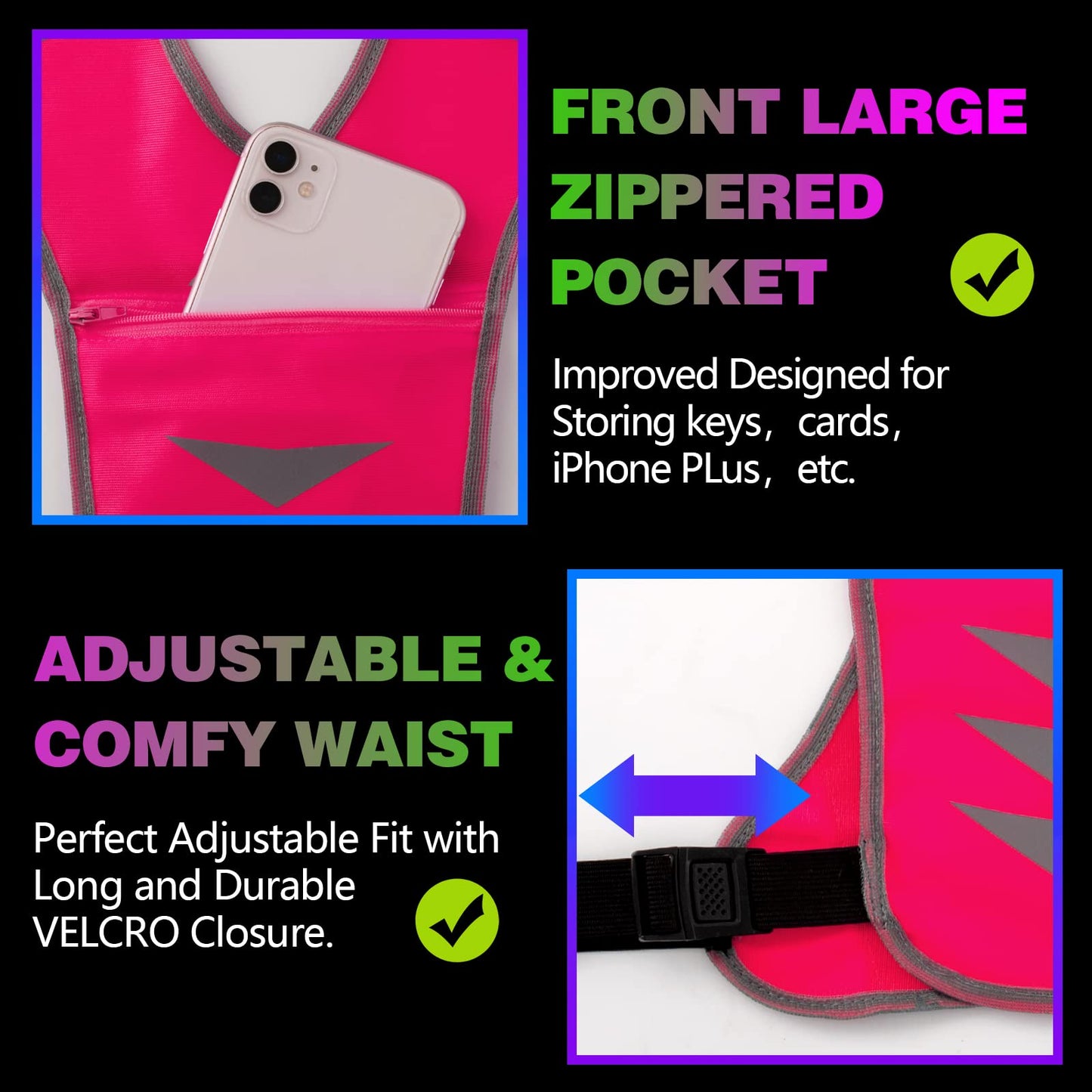 GoxRunx Reflective Running Vest Gear for Women Men Kids, Safety Reflective Vest for Night Cycling Walking Bicycle (Pink)