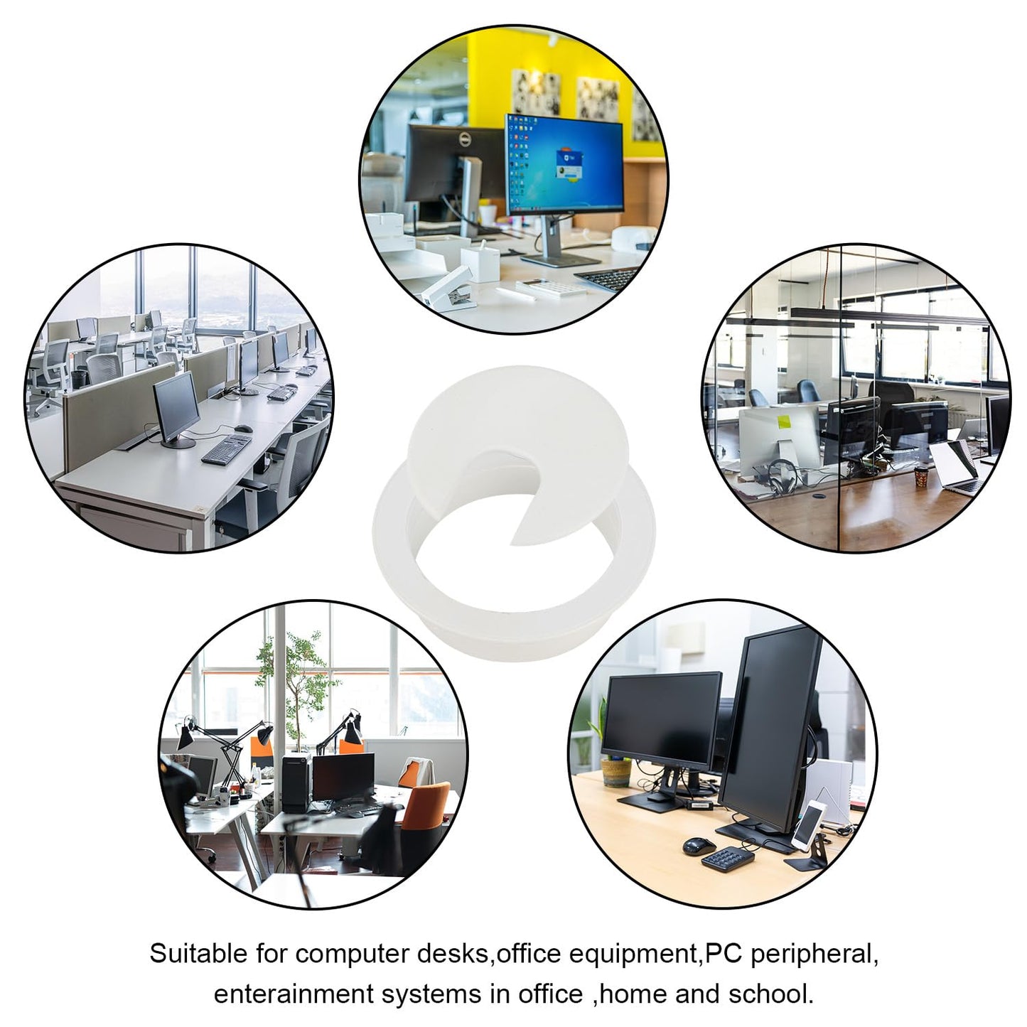 LepoHome 2 Inch White Desk Grommet - 20Pcs Plastic Desk Cord Hole Cover, 50mm Diameter Black Cable Grommets Hole Cover for Organized Wires & Cords Through Computer Table/Countertops