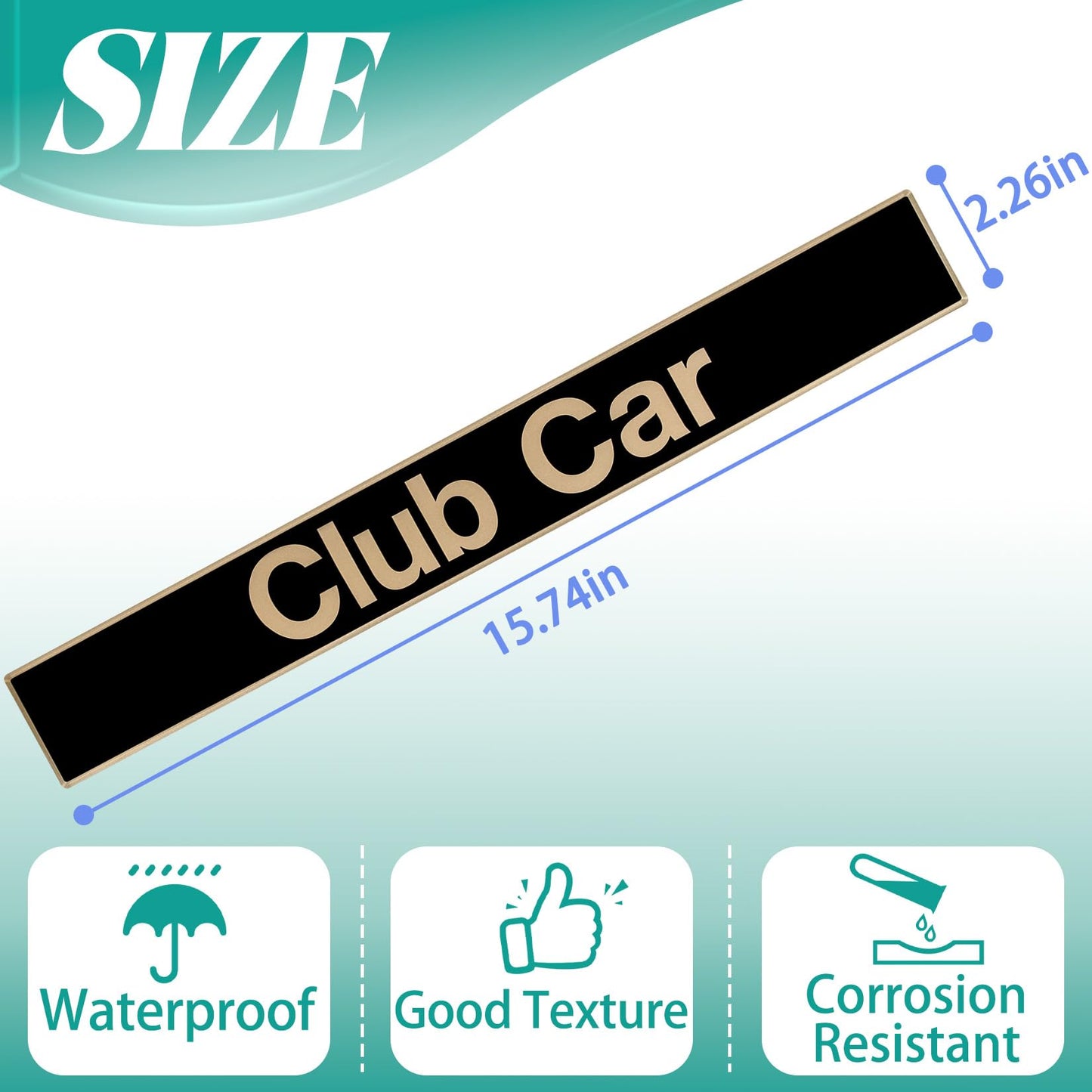 DRIVE UP Name Plate for Club Car Precedent, Black Gold Decal for Golf Cart 15.74"×2.24" Emblem