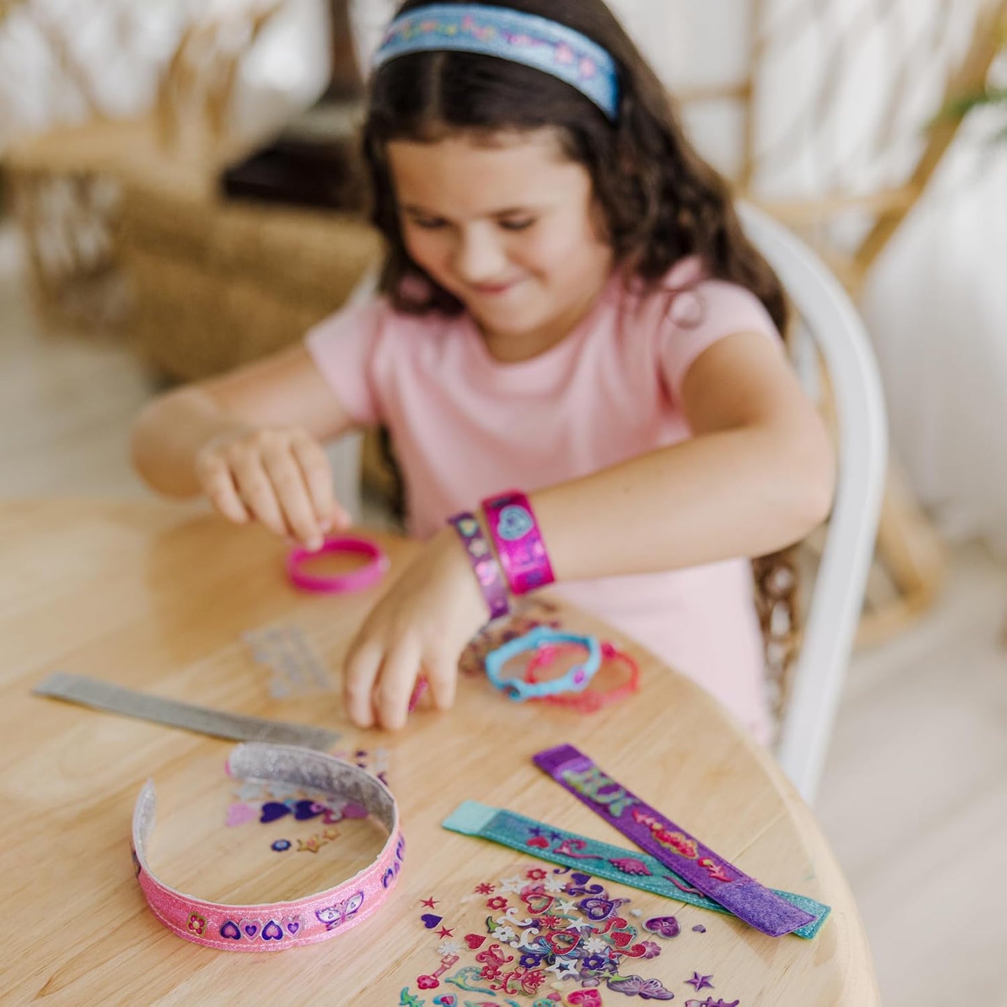 Melissa & Doug Design-Your-Own Bracelets - 100+ Sparkle Gems & Glitter Stickers | Fun Jewelry Craft for Kids Ages 4+