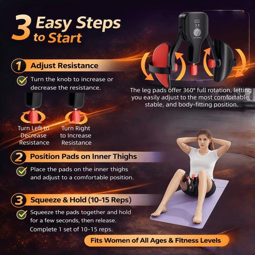 Thigh Exerciser & KEGEL Trainer,176LB Adjustable Pelvic Floor Workout Equipment,Inner Thigh Toner for Women & Men,Home Fitness for Living Room,Bedroom OR Office