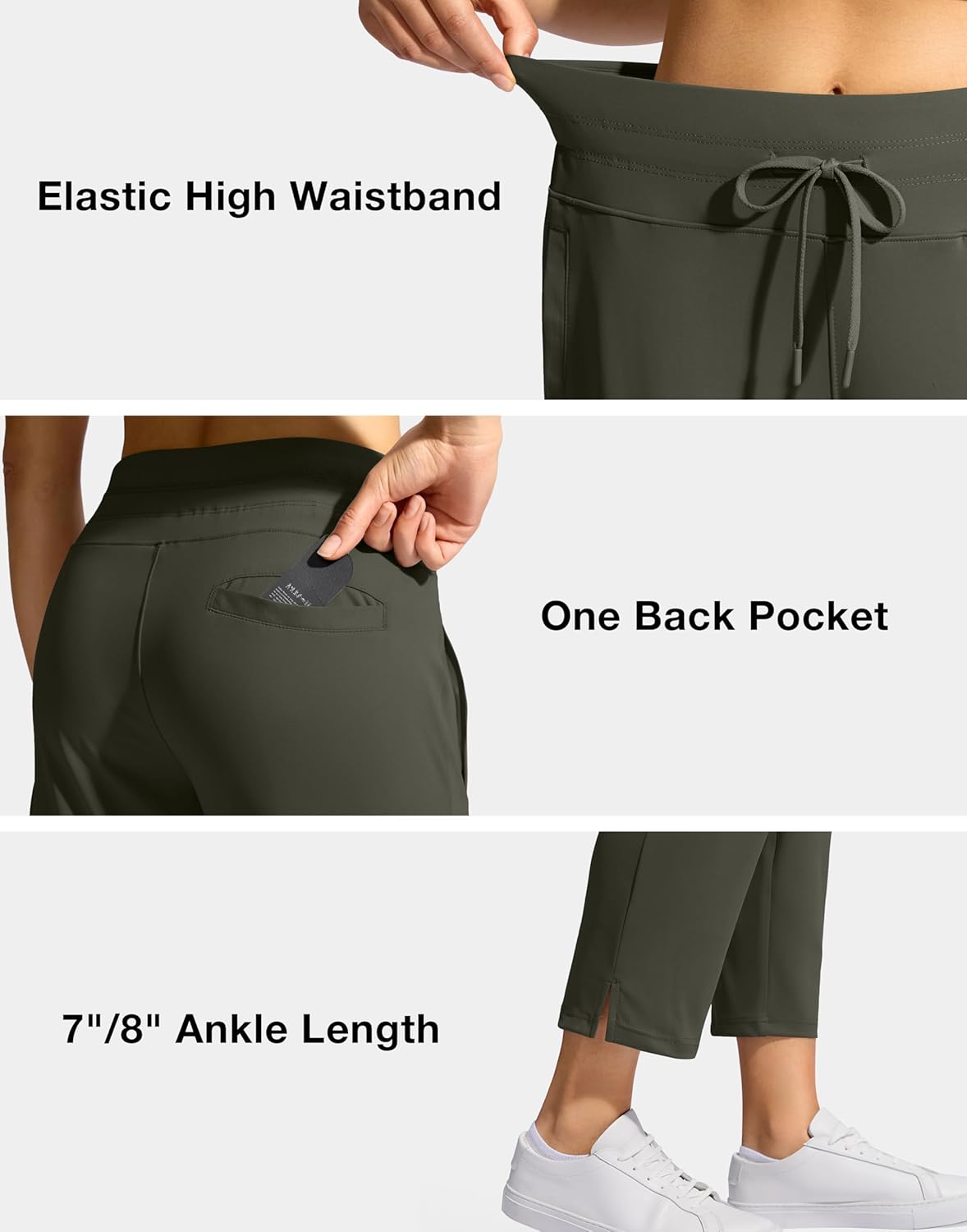 YYV Women's High Waisted Golf Pants - 3 Pockets, Stretchy 7/8 Ankle Design for Workout & Travel