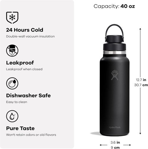 Hydro Flask Water Bottle - Insulated Stainless Steel - 40 Oz Wide Mouth Flex Chug Lid in Mermaid Green