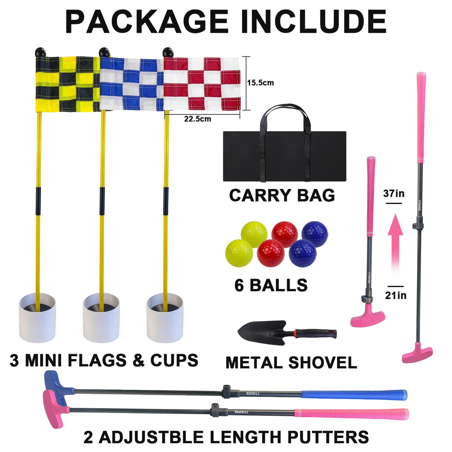KOFULL Golf Putting Green Flag and Hole Cup for Yard Practice Set, Golf Flag Hole Cup Set, Portable 2-Section Fiberglass Golf Pin Flagstick, Gifts for Golfer