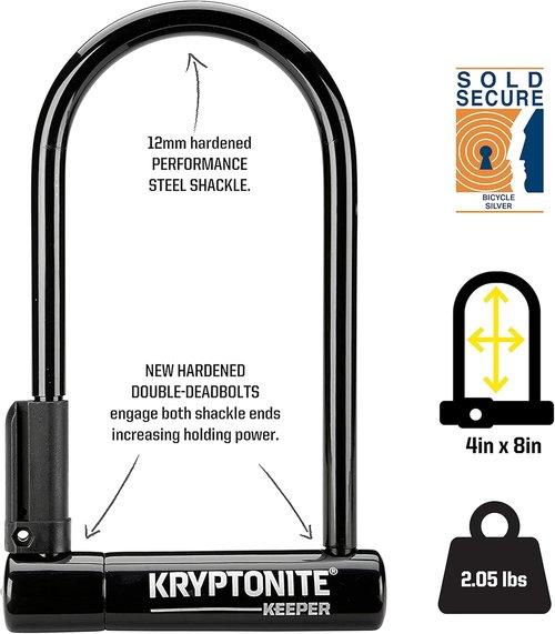 Kryptonite Keeper U-Lock - Heavy Duty Anti-Theft Bicycle Lock with Braided Steel Cable | 12mm Shackle, 10mm x 4ft Security Cable