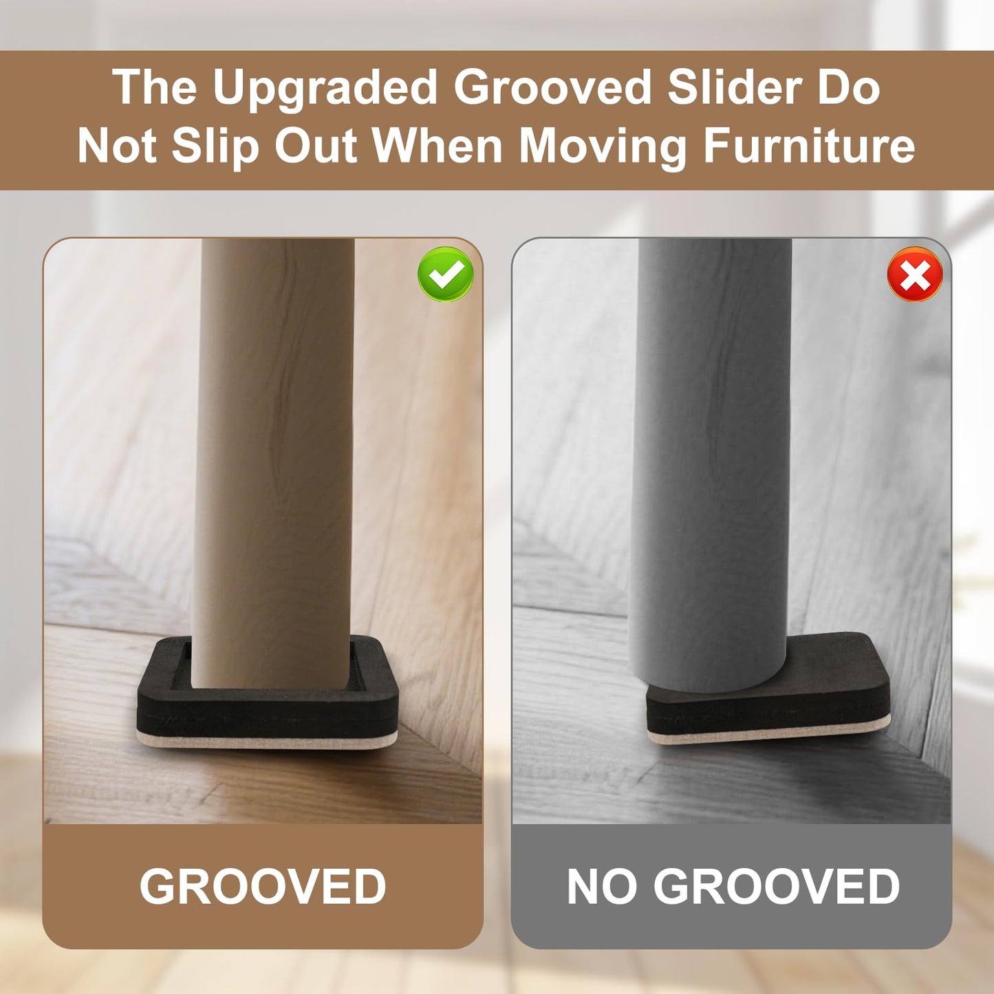 Upgraded Felt Furniture Sliders for Hardwood Floors – 4 PCS 5" Heavy Duty Furniture Movers Sliders with Unique Groove Design, Easily and Safely Move Any Item