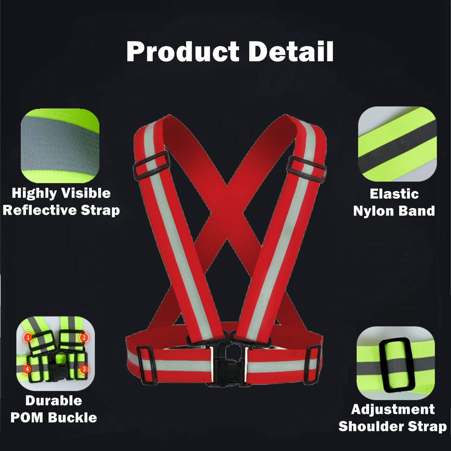 YUNLOVXEE Reflective Strap Safety Vest Gear - 2-10 Pack Adjustable High Visible Reflective Running Gear for Women Men Night (Red x2)