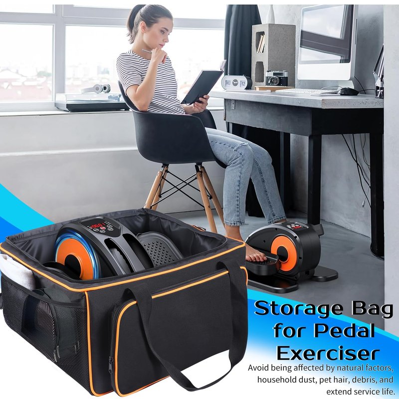 Rsobl Storage Bag Compatible with GUGTTR Pedal Exerciser, Under Desk Elliptical Trainer Machine Carry Case Adjustable Organizer for Pedal Exerciser with Extra Pockets for Accessories, Bag Only