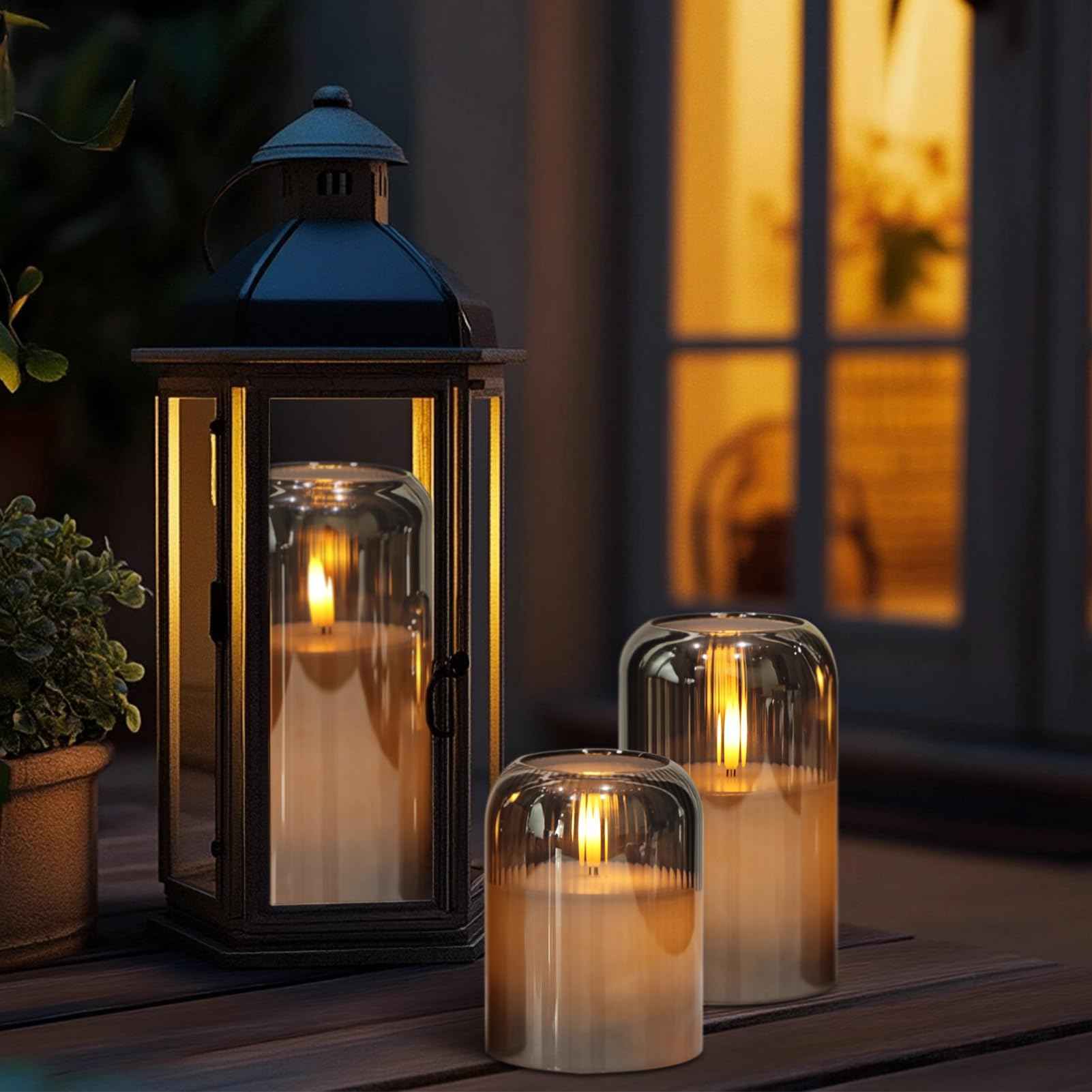 Eldnacele Black Glass Flameless Candles with Remote and Timer, Battery Operated 3D Wick Flickering LED Pillar Candles for Dinner Wedding Holiday Decor (3Pcs, D3×H4/5"/6")