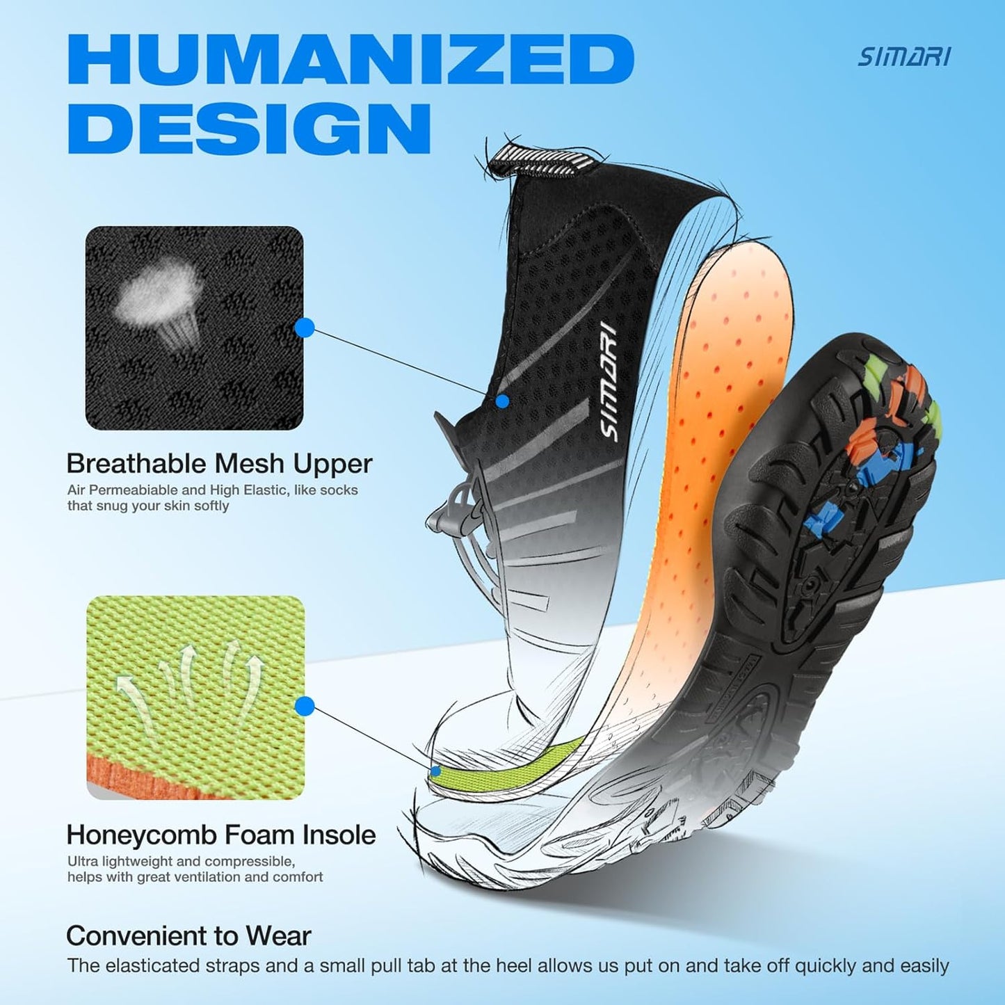 SIMARI Water Shoes - Quick-Dry Barefoot Aqua Socks for Surfing, Swimming & Beach Sports | Non-Slip Design