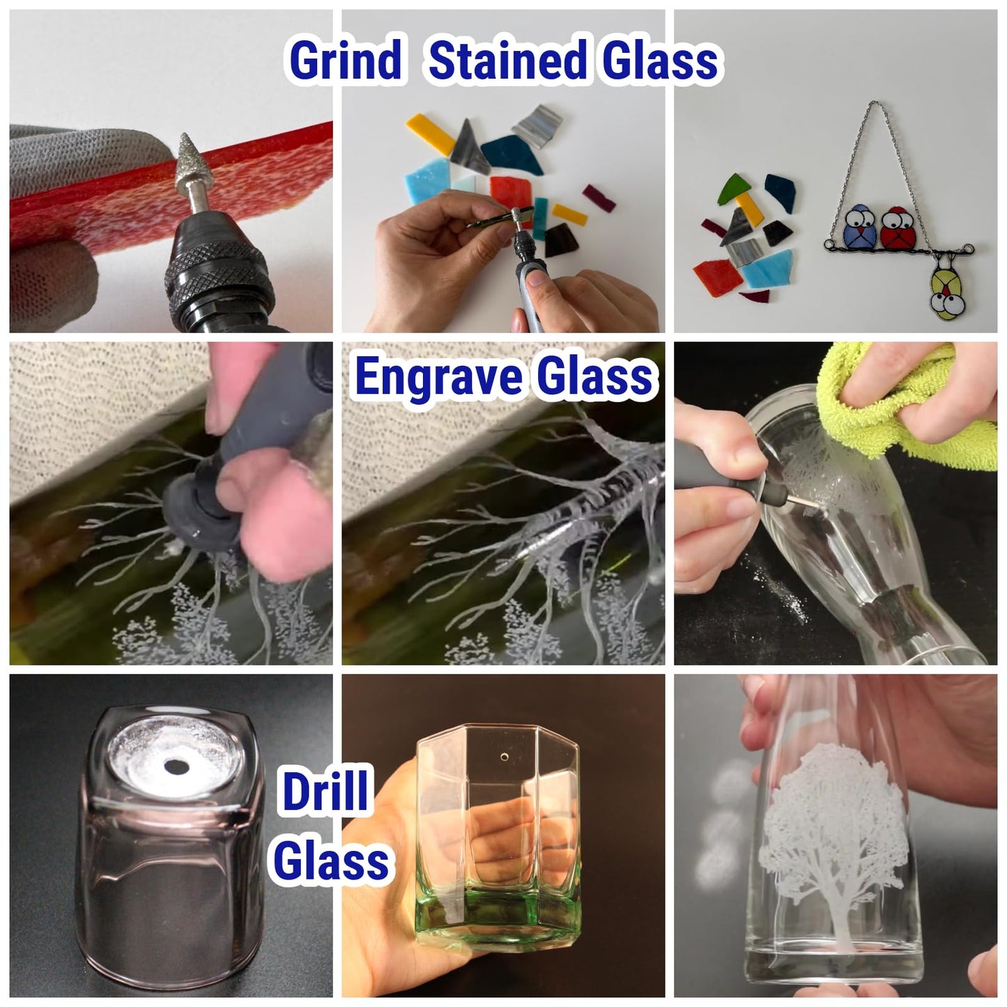 20Pcs 60-Grit Diamond Grinder Bit 1/8" Shank Compatible with Dremel Rotary Tool Attachment Accessories Grinding Burrs for Stone Glass Resin Porcelain Ceramic Quartz Glaze Steel Carve Engrave Polish