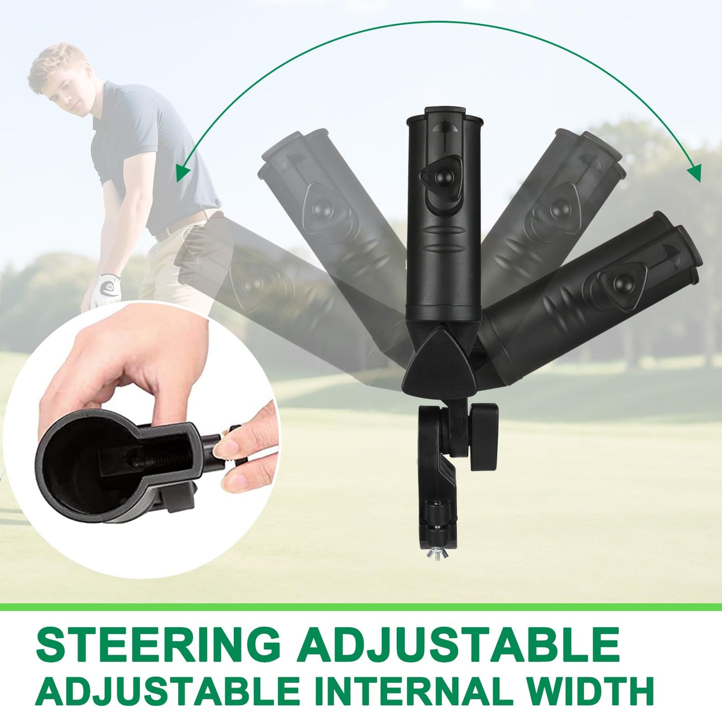 CALEPTONG Golf Push Cart Umbrella Holder - 2 Packs 180 Degrees Adjustable Stroller Umbrella Attachment, Universal Holder for Chair/Golf Cart/Stroller/Wheelchair/Bike with Round Frames