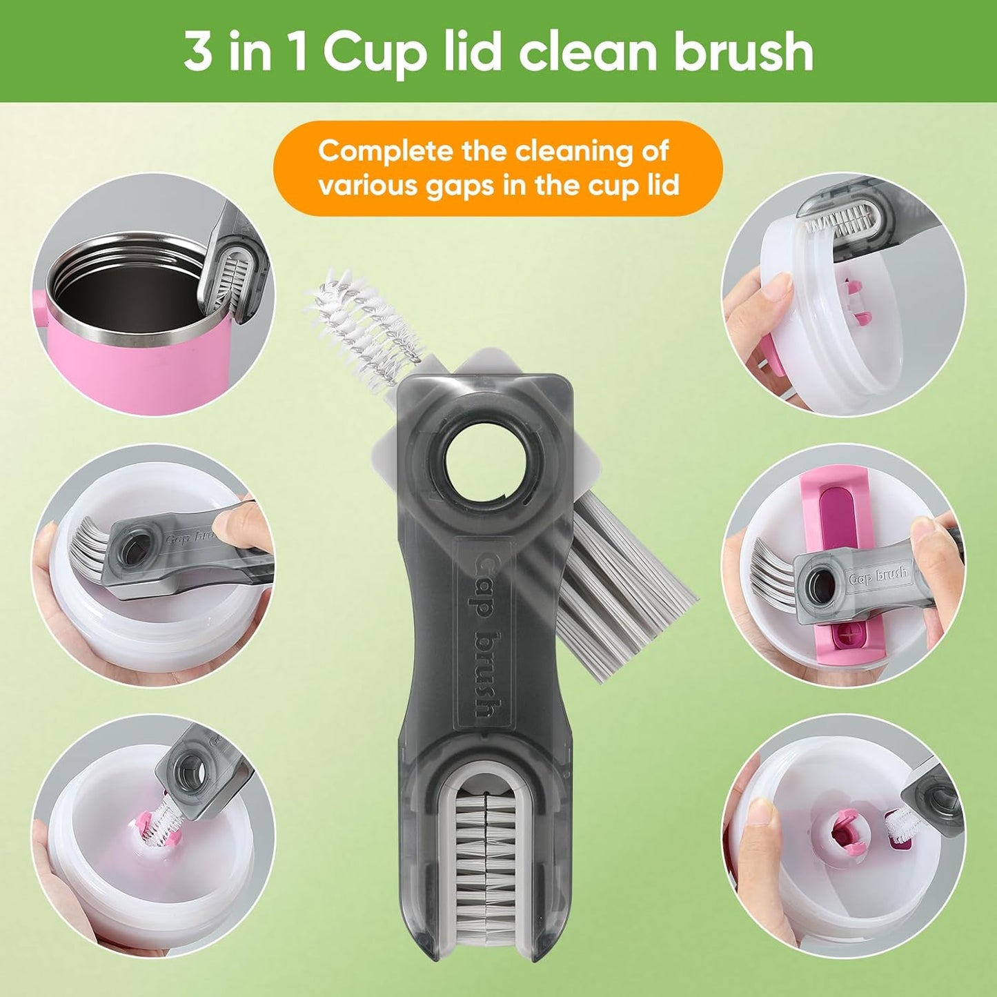 Skiennix 3-Piece Bottle Cleaning Brush Set - Long Wooden Handle for Stanley Cup Tumblers | Includes Lid & Straw Brushes