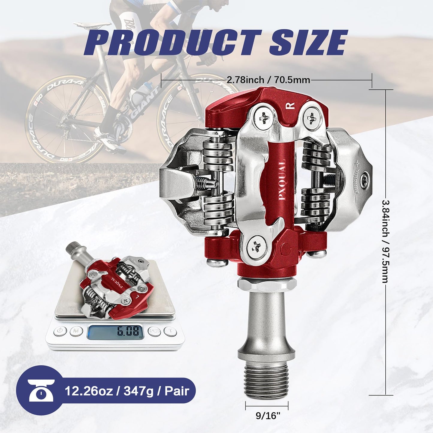 SPD Bike Pedals, 9/16 "Mountain Bike Pedal, Aluminum Alloy Sealed Clipless Pedals Compatible with SPD Type Cleats - Easy Clip in & Out(Red)