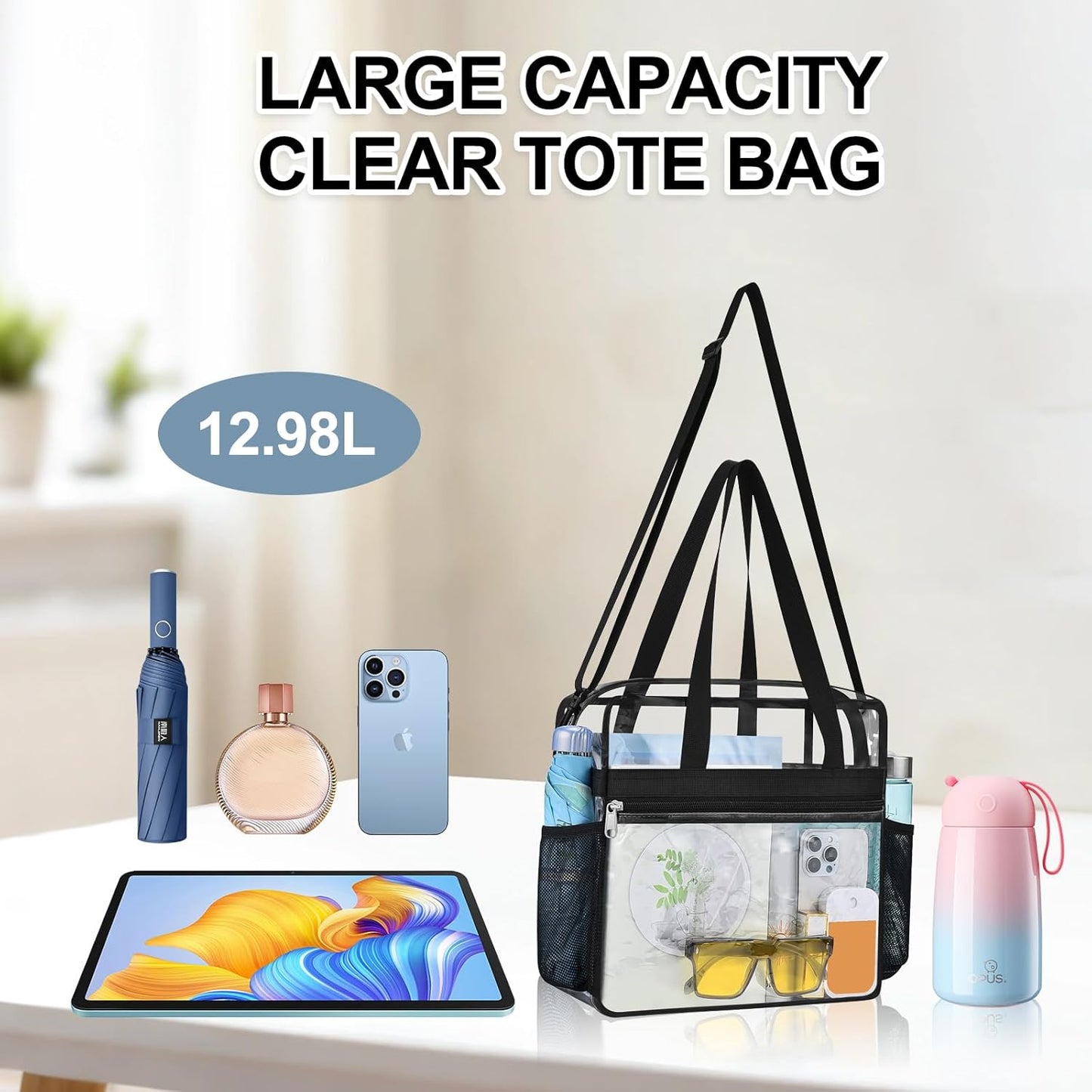 Skiennix Clear Stadium Bag - 12x6x12 Transparent Tote for Concerts, Sports & Festivals