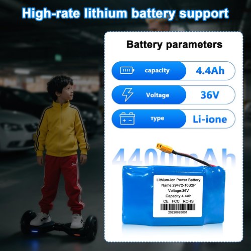 Haotermai 36V Hoverboard Battery Replacement, 4400mAh Rechargeable Li-ion Battery Pack for 36V Electric Scooters & Self-Balancing Boards - Compatible for Most Hoverboard Models Without Axle (10S2P)