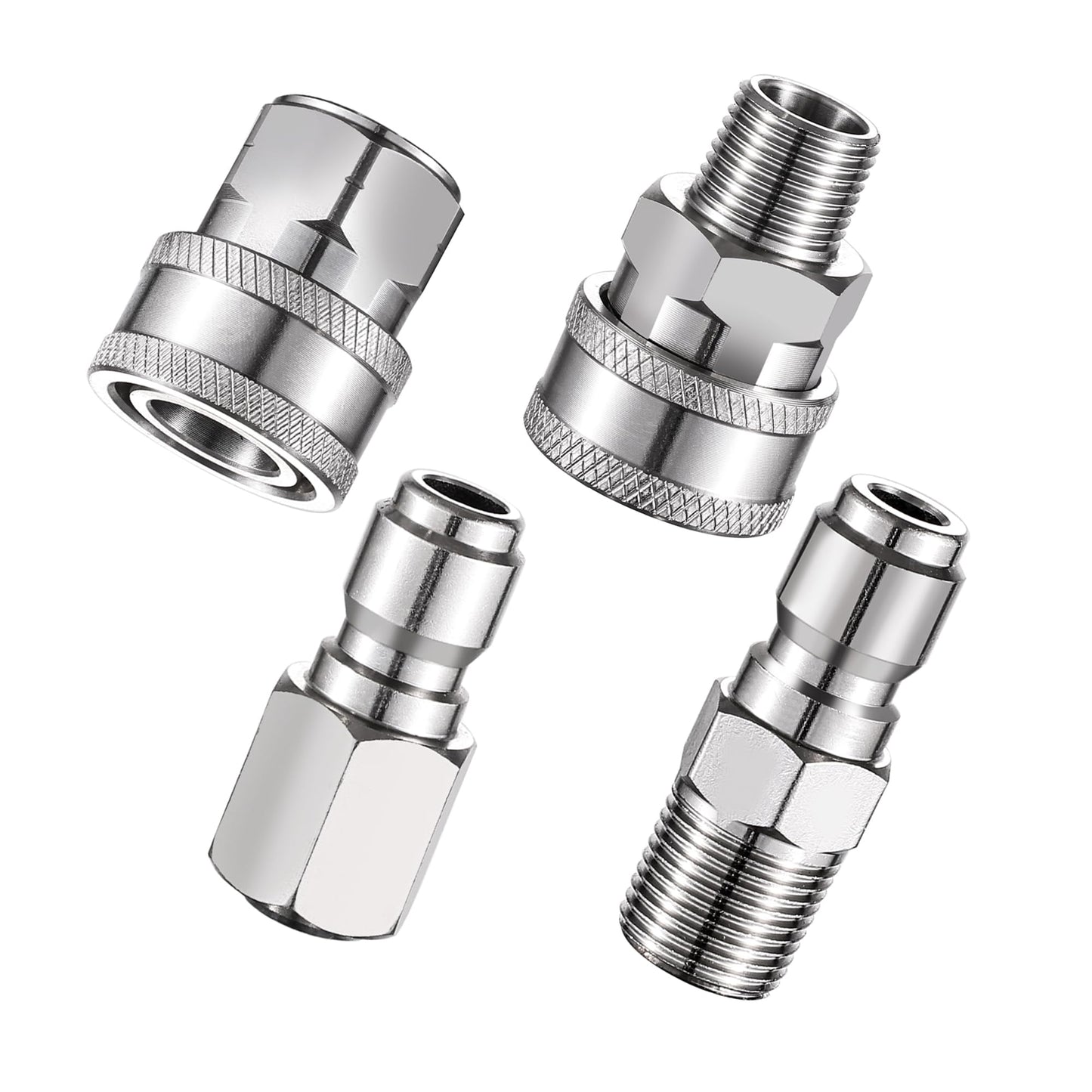 FENG PAI 4Pack NPT 3/8 Inch Pressure Washer Adapter Set, 4 Sets Stainless Steel External and Internal Male Female Quick Connector Kit, Pressure Washer External, Internal Female and Male Thread Fitting