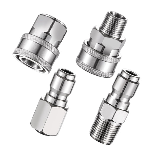 FENG PAI 4Pack NPT 3/8 Inch Pressure Washer Adapter Set, 4 Sets Stainless Steel External and Internal Male Female Quick Connector Kit, Pressure Washer External, Internal Female and Male Thread Fitting