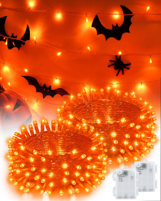 Kelumi Halloween String Lights Battery Operated, Orange Lights for with Timer Waterproof 16.4ft 50 LED Halloween Decorations for Outdoor Indoor Patio Party Garden Yard Decor 2 Packs
