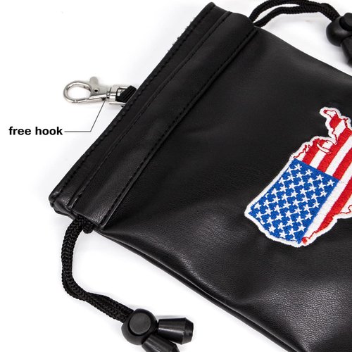 American Flag Golf Valuables Pouch Bag with Drawstrings - Pu Leather Golf Tee Pouch for Men Black