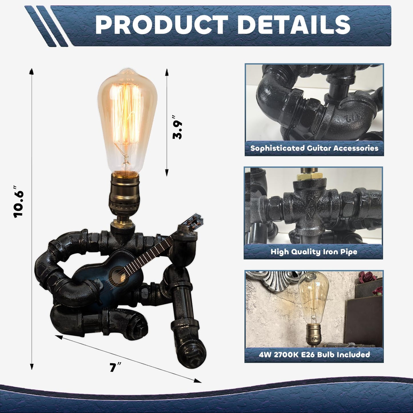 Friceoinw Music Guitar Table Lamp Cool Gifts for Music Lovers Guitar Gifts for Men Unique