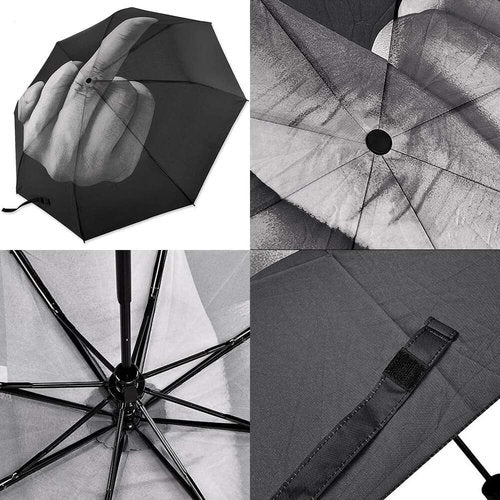 Dunudun Compact Umbrella,Golf Umbrella,Windproof Travel Umbrella,Black Umbrella,Middle Finger Umbrella,Compact Folding Reverse Umbrella with Case For Gifts