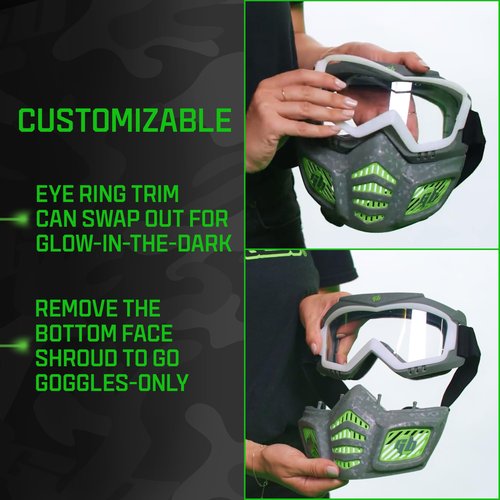 Gel Blaster Elite Face Mask - Glow in The Dark Tactical Face Mask with Detachable Goggles & Adjustable Headband - Facemask with Vented Jaw Frame Fits All Types of Faces - for Ages 14+