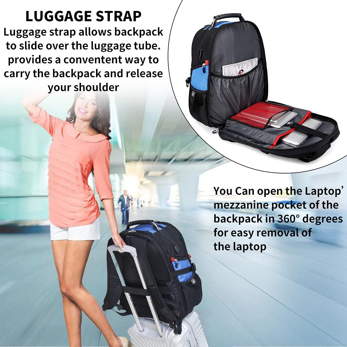 SHRRADOO Extra Large 50L Travel Laptop Backpack - Airline Approved, Fits 17 Inch Laptops for Men & Women