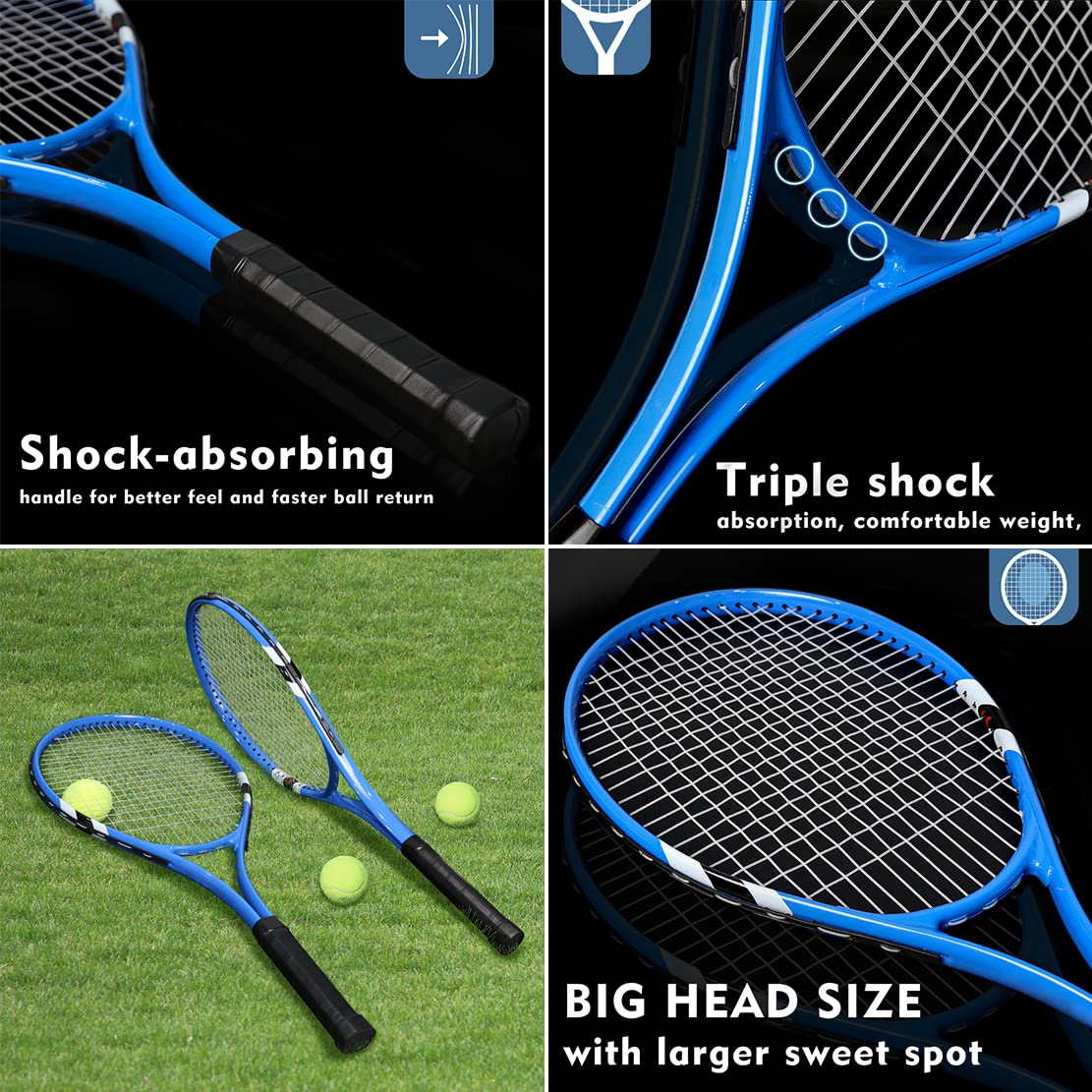 Tennis Rackets 2 Players Recreational for Beginners,Pre-Strung 27 Inch Light Adult Racquet Set for Women Men with Tennis Balls,Overgrips and Carry Bag (Blue)