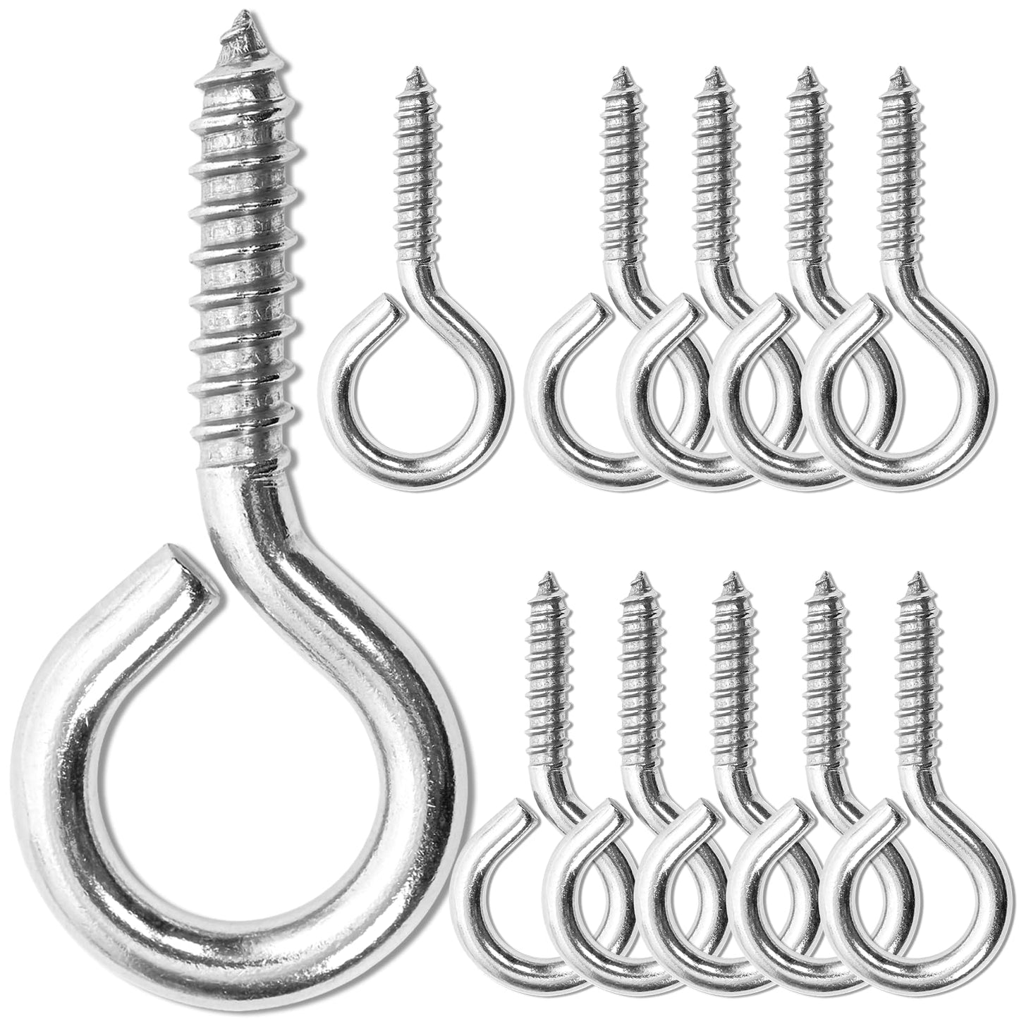 10PCS 2.5 inches Screw Eyes M6 304 Stainless Steel Eye Screws, Heavy Duty Screw, Eye Hooks Screw Eye Bolts Eye Hooks Screw, Indoor & Outdoor Uses (10, M6-2.5inch)