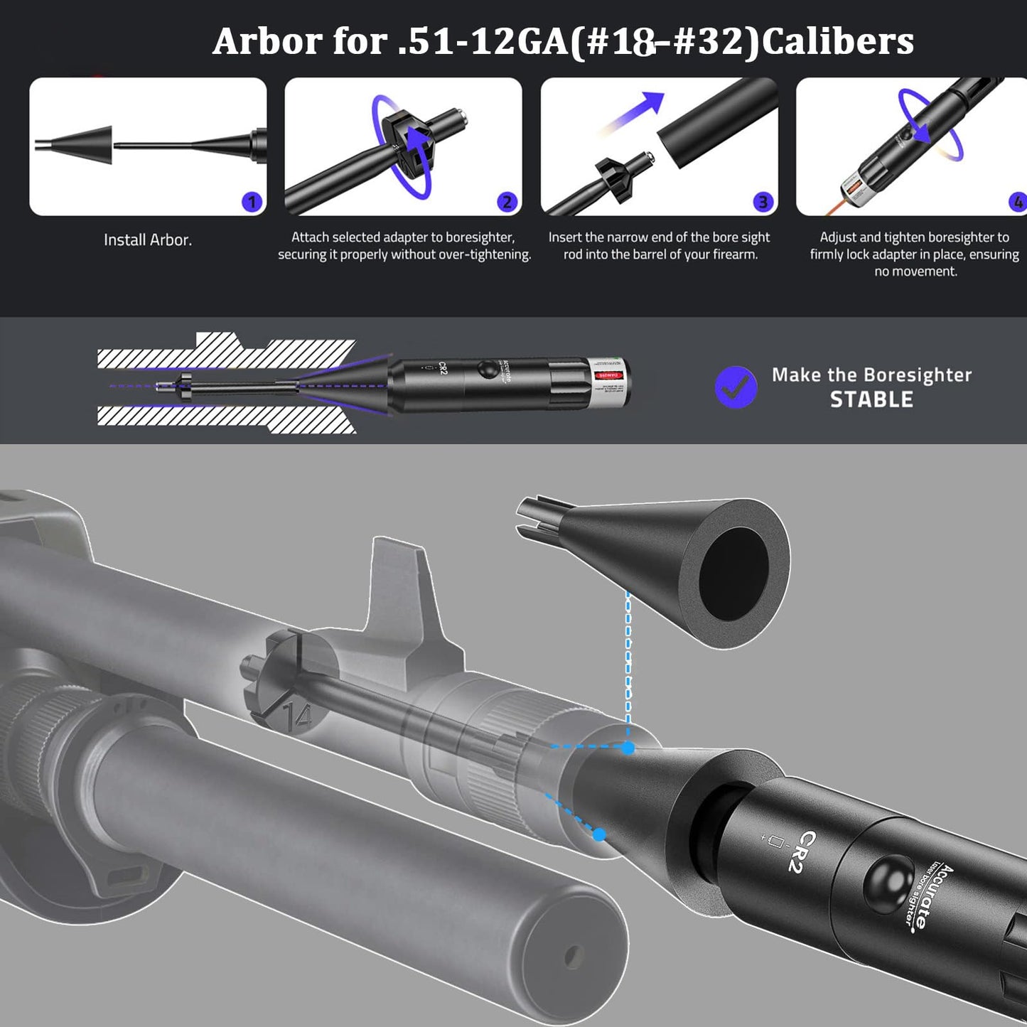 Red Bore Sight Laser Kit,Laser bore sighter with 32 Adapters for .17 HMR to 12GA Calibers.
