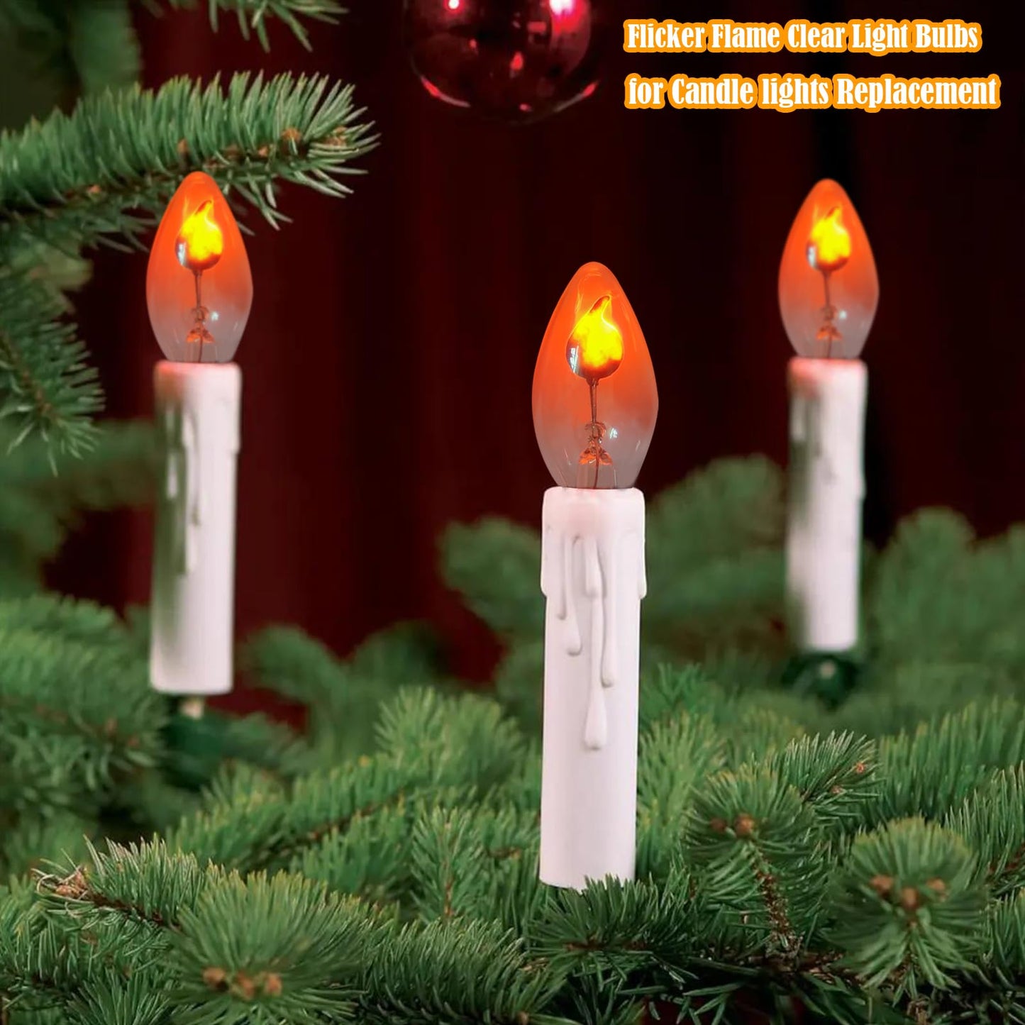 Flickering Flame Light Bulbs, C7 Clear E12 Base Night Light Bulb, 1 Watt, 12 Pack - for Outdoor Lights, Nightlight, Candle Chandelier, Halloween Christmas Decor