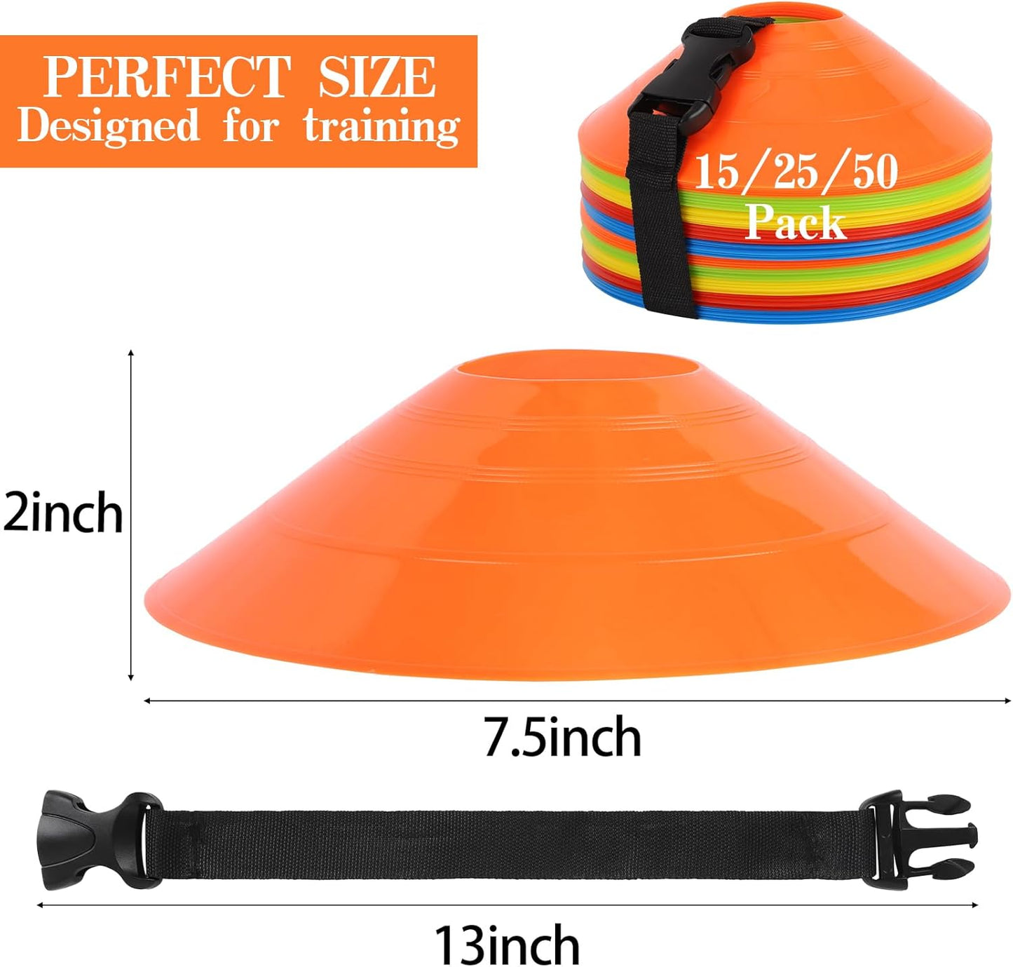 Soccer Cones - 15/25/30/50 Pack with Mesh Bag & Strap | Agility Training for Football, Basketball & Running