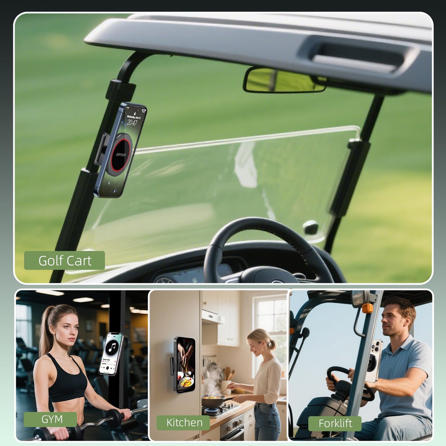 Roykaw Magnetic Phone Holder Compatible with 12-17 Magsafe Phone, Golf Cart Phone Holder, Gym Phone Mount, Ultra-strong Magnet for Anti Slip Anti Drop, Universal Compatible with EZGO Club Car Yamaha