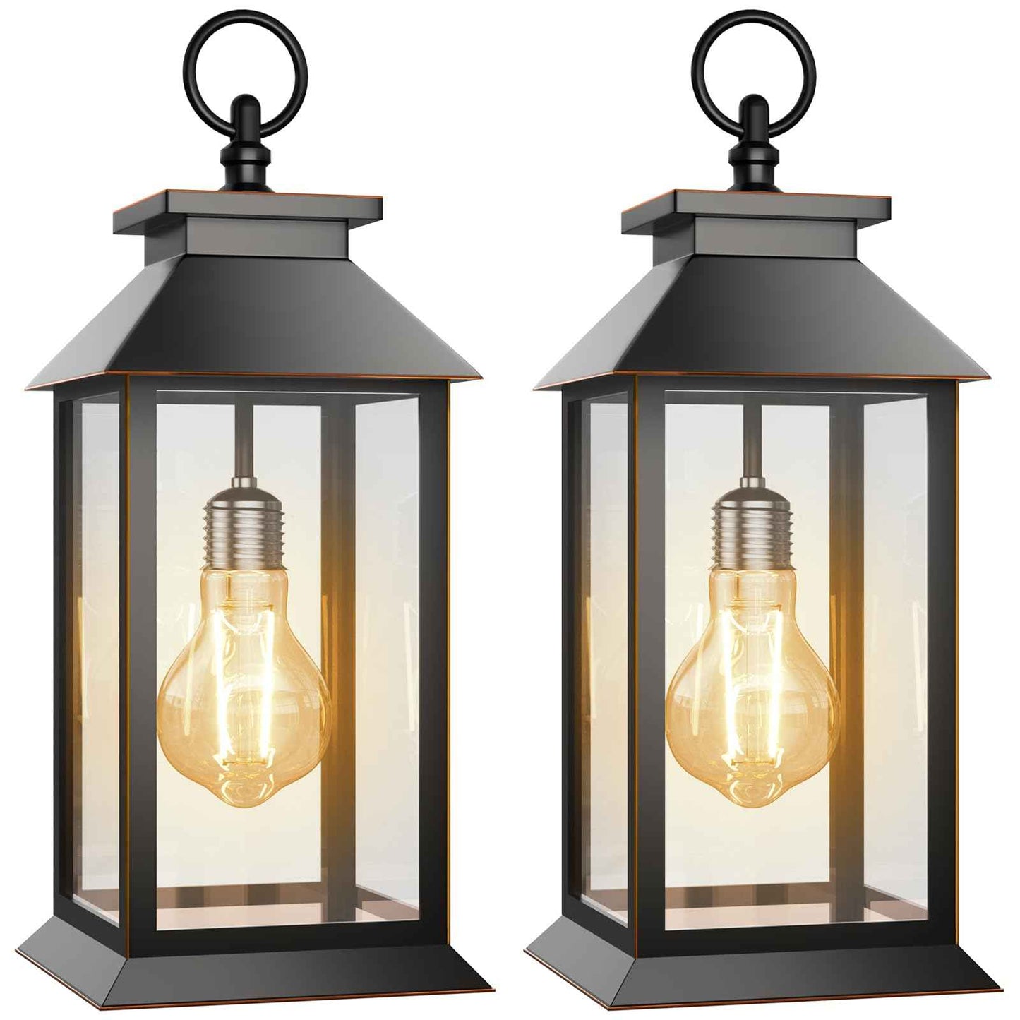 AYTPU 2 Pack Hanging Solar Lanterns Glass Solar Lights Outdoor Waterproof Upgraded Solar and 2 AA Batteries Powered, for Outside Porch, Patio and Indoor Tables, Mantelpiece