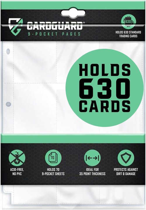 CardGuard 9-Pocket Card Sleeves | 70 Count Clear PVC-Free Protector Sheets for Pokémon, YuGiOh, MTG & TCG