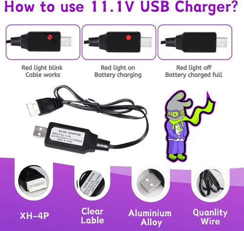 6018136 11.1V 1500mAh 30C T Plug Nunchuck Split Battery - Airsoft Toy Gun Charger & Mini Tamiya Cable