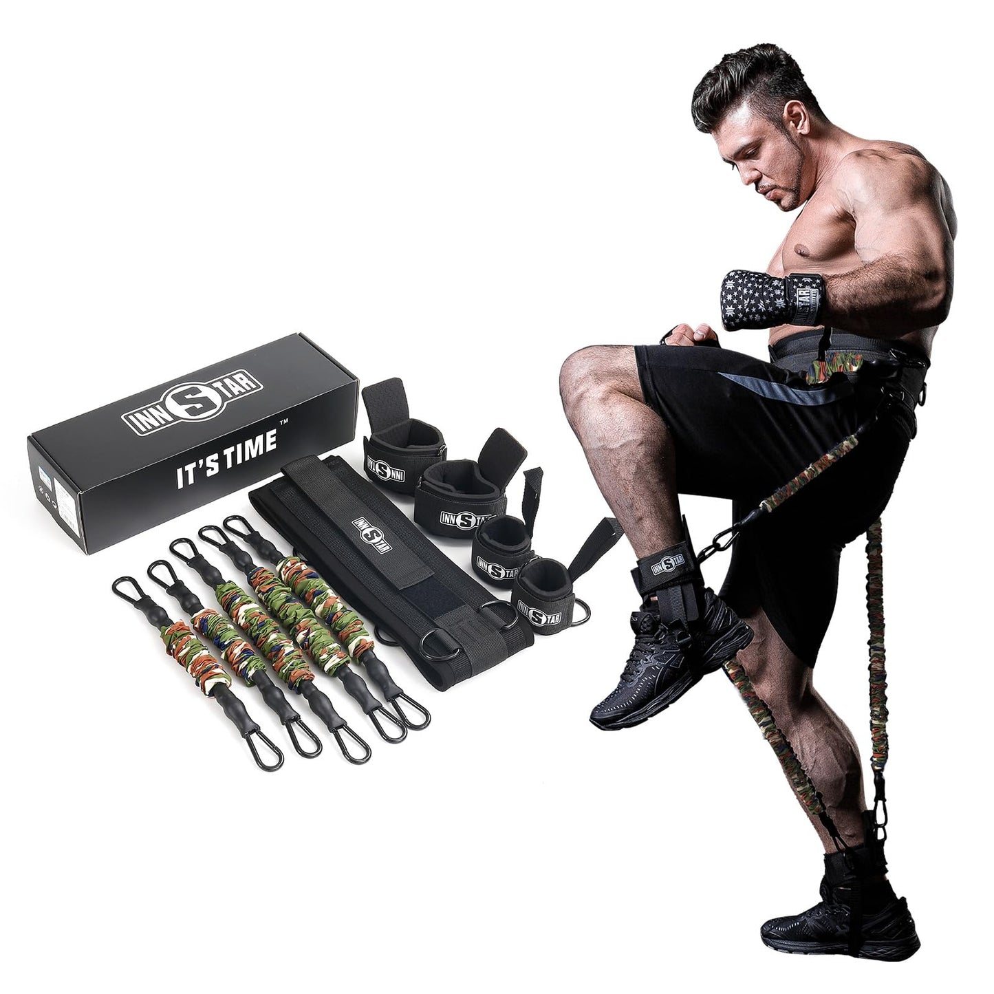 INNSTAR Vertical Jump Trainer for Volleyball Basketball Home Gym, Jump Machine Resistance Bands, Easy to Carry, Adjustable Jump Training Equipment (Desert 300Lbs)