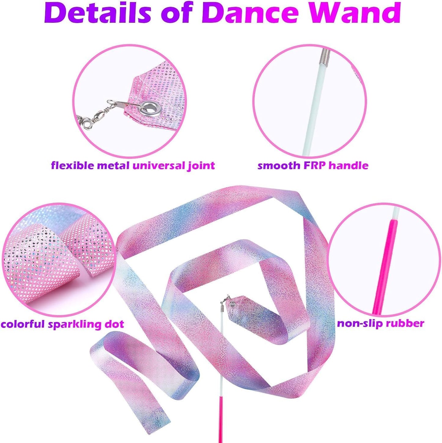 Skiennix Sparkly Dance Ribbons - 6.6 Ft Twirl Streamers for Kids' Ballet & Gymnastics Parties