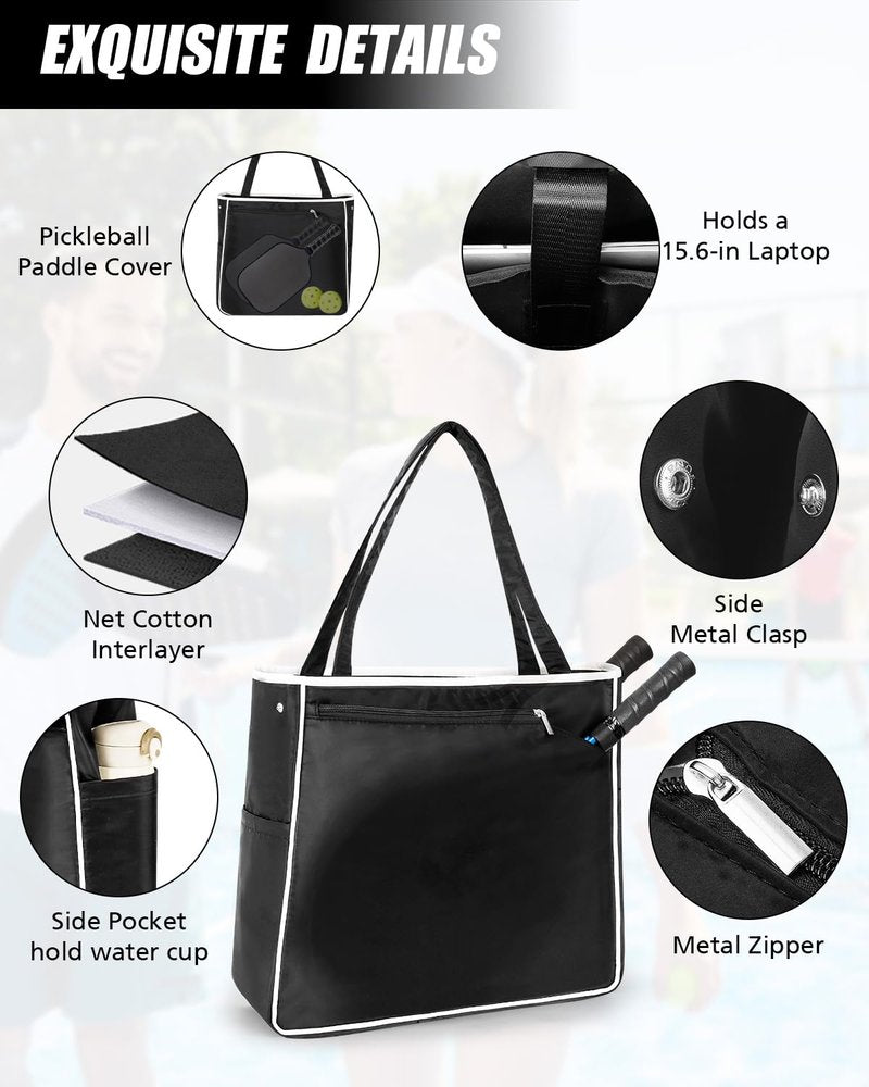 Tyxauk Tennis Tote Bag for Women, Lightweight Waterproof Tennis Racket Bag Holds 2 Rackets, Pickleball Bag, Large Sports Tote